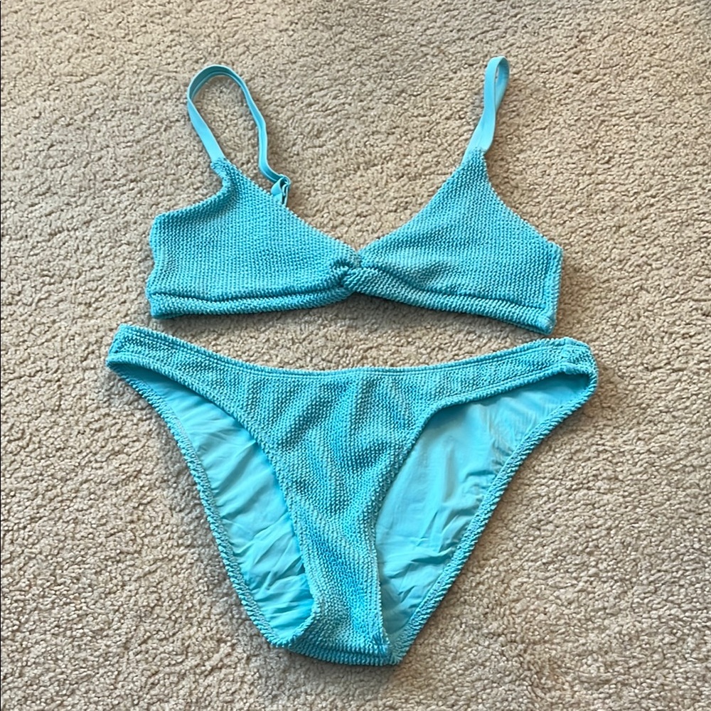 Good American Blue Textured Bikini Set